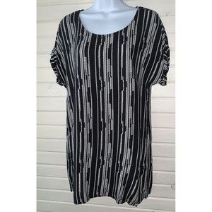 TINLEY Sz LARGE Western Dress Top Blouse Tunic Shirt Black White Print Boho EUC